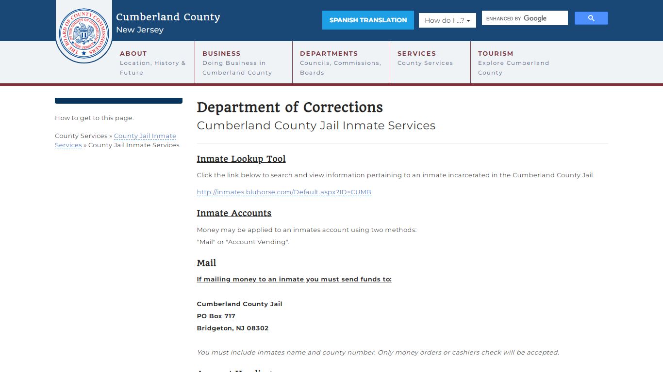 County Jail Inmate Services - Cumberland County, New ...